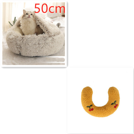 Lit 2 en 1 pour chien et chat - Lit d'hiver rond en peluche chaud pour animaux de compagnie - Lit doux et long en peluche pour animaux de compagnie
